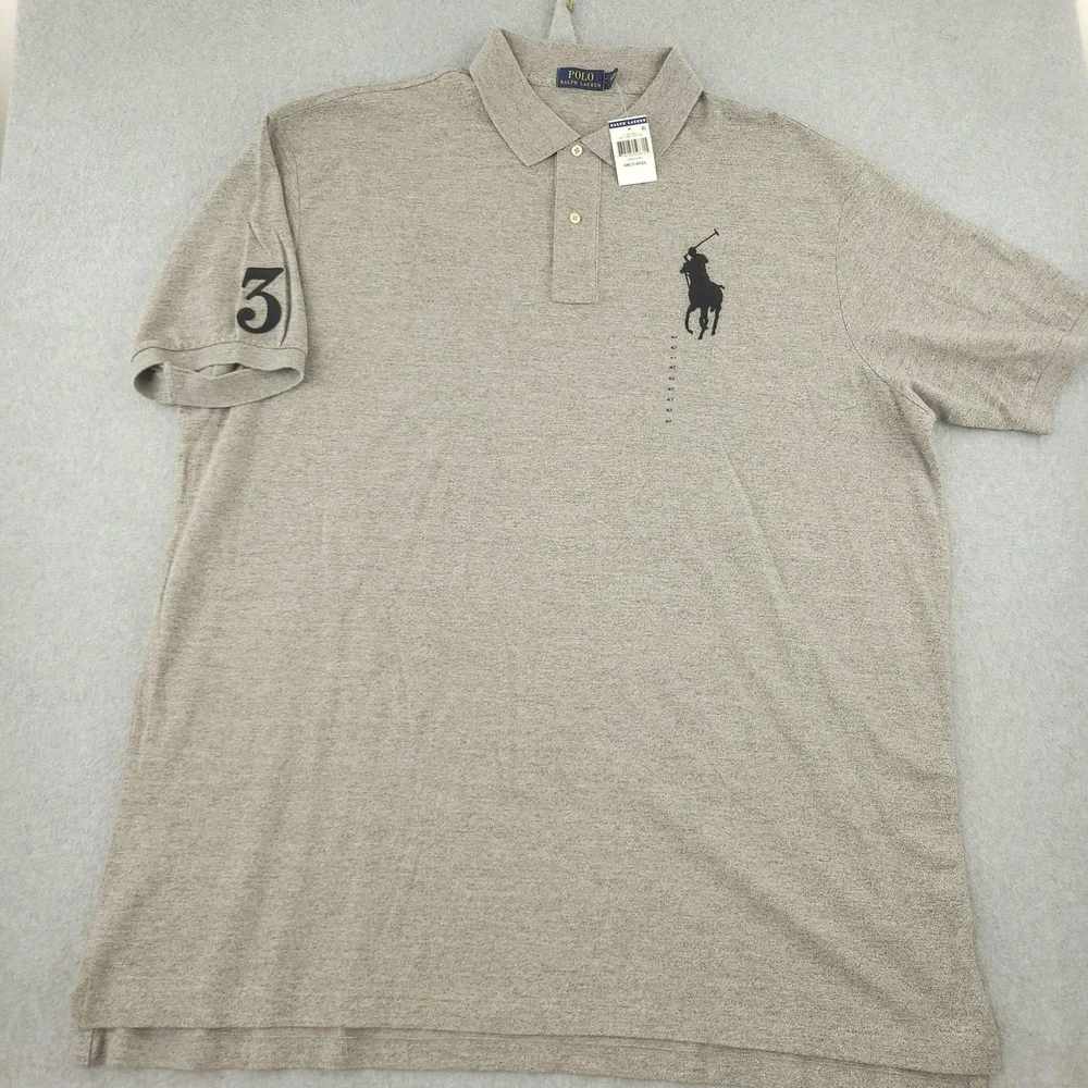 Polo Ralph Lauren Polo Shirt Mens 4XLT Tall Gray Solid Cotton Big Pony Logo Top